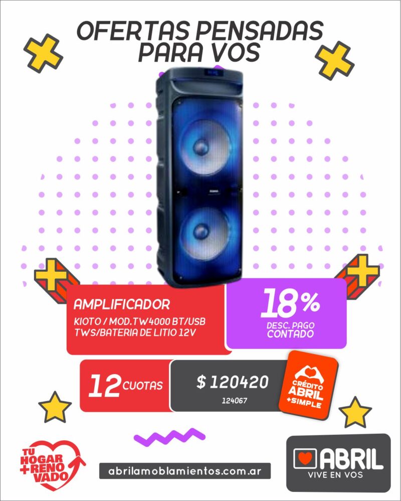 Amplificador Kioto TW4000 BT/USB con Batería de Litio 12V